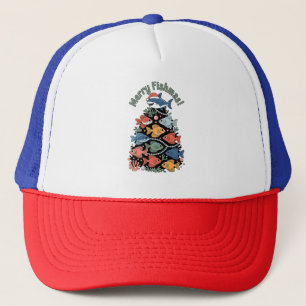 Gorra De Camionero Pez Feliz Navidad Árbol de Navidad Pescar Divertid