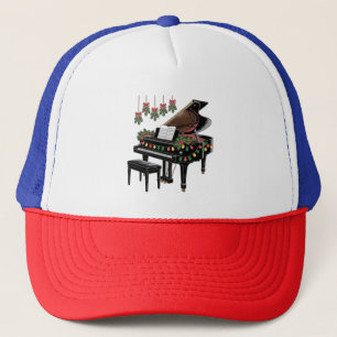 Gorra De Camionero Pianista Navidad Luces Santa Tocando