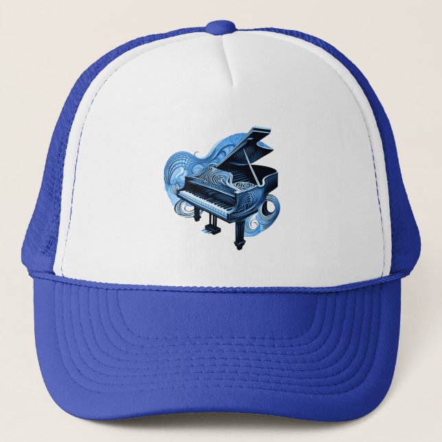 Gorra De Camionero Piano azul de arte de línea estilizada (Anverso)