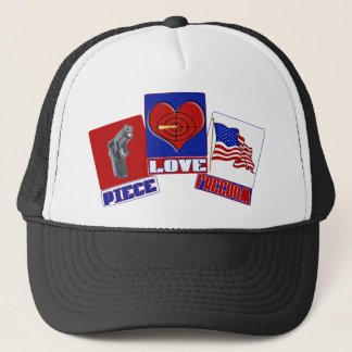 GORRA DE CAMIONERO PIECE (PEACE) LOVE (HEART) FREEDOM (USA FLAG)