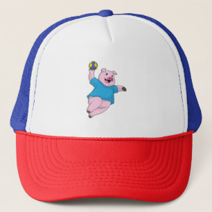 Gorra De Camionero Pig como jugador de balonmano con balonmano