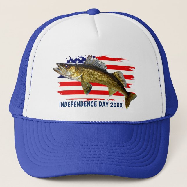 Gorra De Camionero Pike Walleye rojo, blanco y azul   (Anverso)