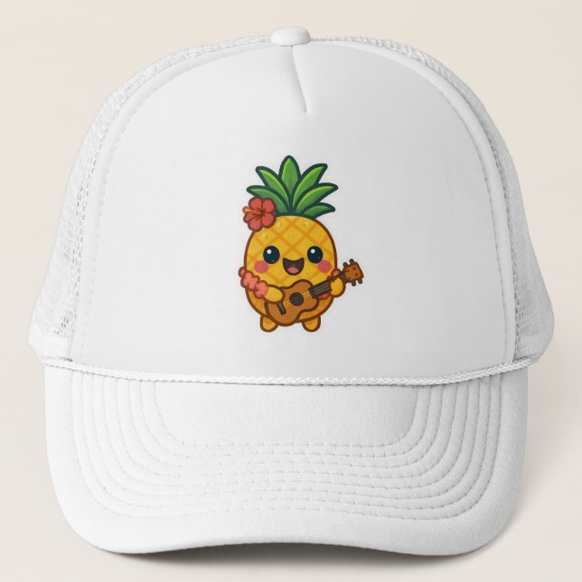 Gorra De Camionero Piña Kawaii sonriente - Tropical (Anverso)