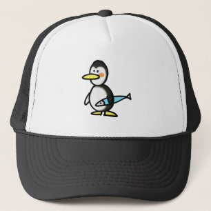 Gorra De Camionero Pingüino Adorable Sosteniendo un Pez Azul
