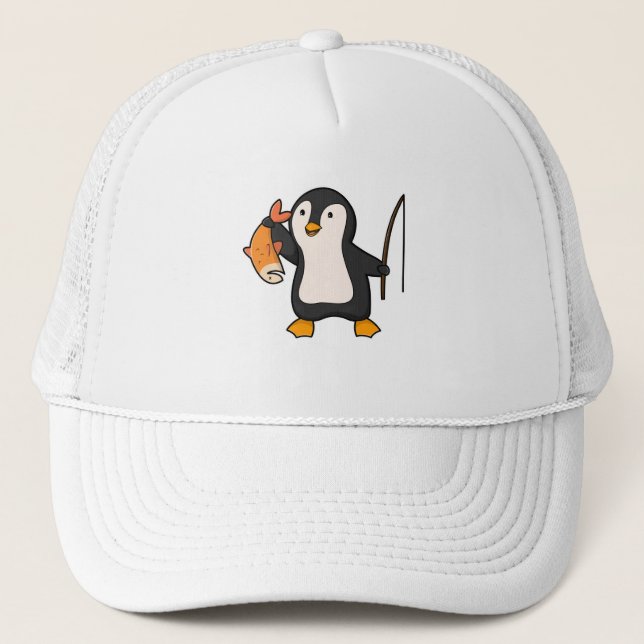 Gorra De Camionero Pingüino como anglopardo con pescado (Anverso)