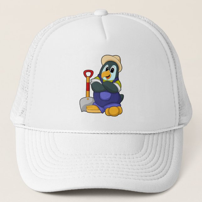 Gorra De Camionero Pingüino como granjero con pala (Anverso)
