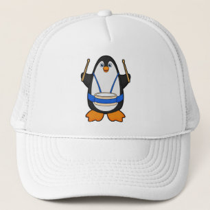Gorra De Camionero Pingüino como músico con tambor