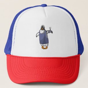 Gorra De Camionero Pingüino como peluquero con tijeras