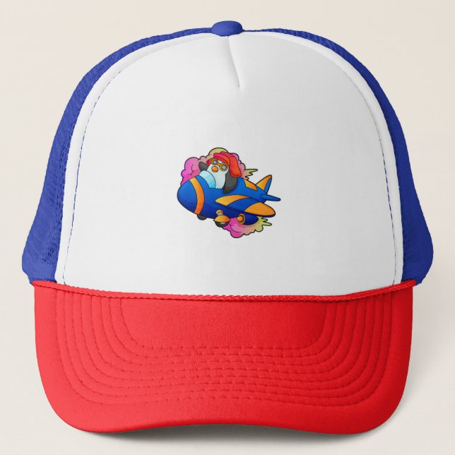 Gorra De Camionero Pingüino como piloto con avión (Anverso)
