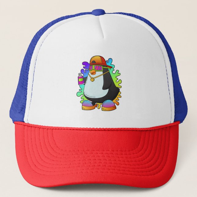 Gorra De Camionero Pingüino como pintor con rociado (Anverso)