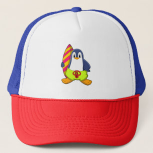 Gorra De Camionero Pingüino como surfista con tabla de surf