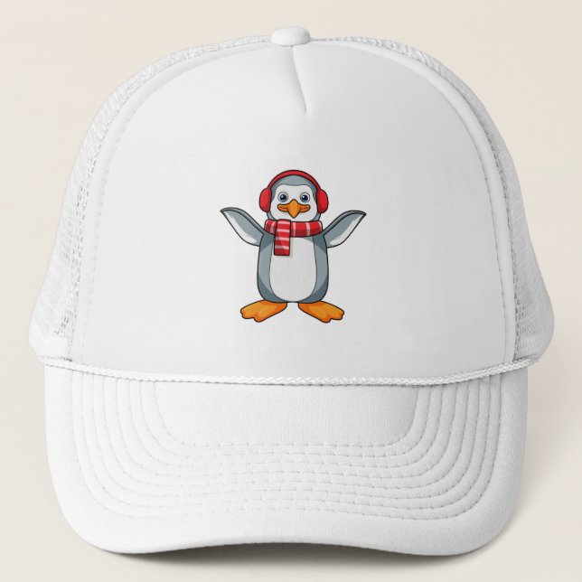 Gorra De Camionero Pingüino con bufanda y audífono (Anverso)