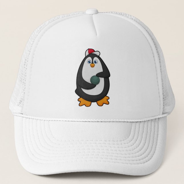 Gorra De Camionero Pingüino en el Bowling con bolas (Anverso)