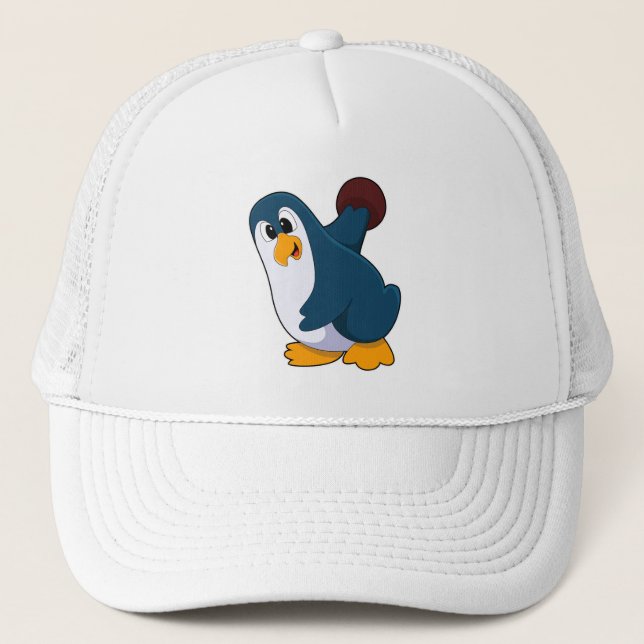Gorra De Camionero Pingüino en el Bowling con bolas (Anverso)