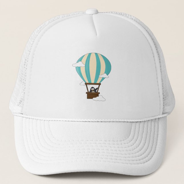 Gorra De Camionero Pingüino en globo aerostático y nubes (Anverso)