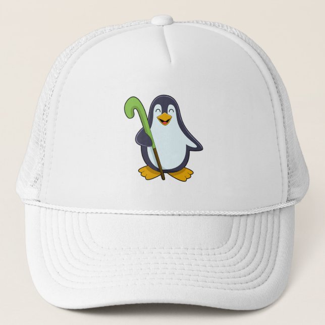 Gorra De Camionero Pingüino en hockey con bate de hockey (Anverso)