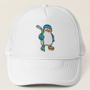 Gorra De Camionero Pingüino en hockey sobre hielo con bastón de hocke
