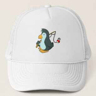 Gorra De Camionero Pingüino en la pesca con barra de pesca