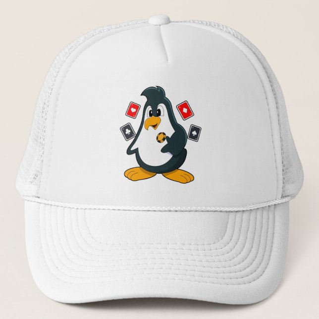 Gorra De Camionero Pingüino en Poker con tarjetas de póker (Anverso)