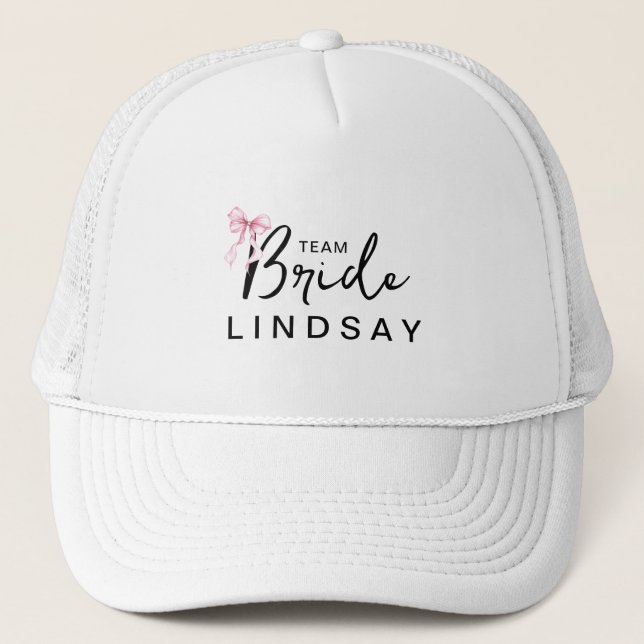 Gorra De Camionero Pink Bow Team Bride Bachelorette Party  (Anverso)