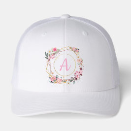 Gorra De Camionero Pink Floral Gold Geometric Hat