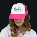 Gorra De Camionero Pink trucker hat for women with vintage monogram<br><div class="desc">Pink trucker hat for women with vintage monogram. Cool typography design for girl,  sister,  mom,  wife,  wedding bride,  bridesmaids, </div>