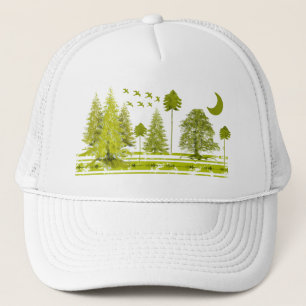 Gorra De Camionero Pinos con Luna - Personalizar Cambiar Color de Fon