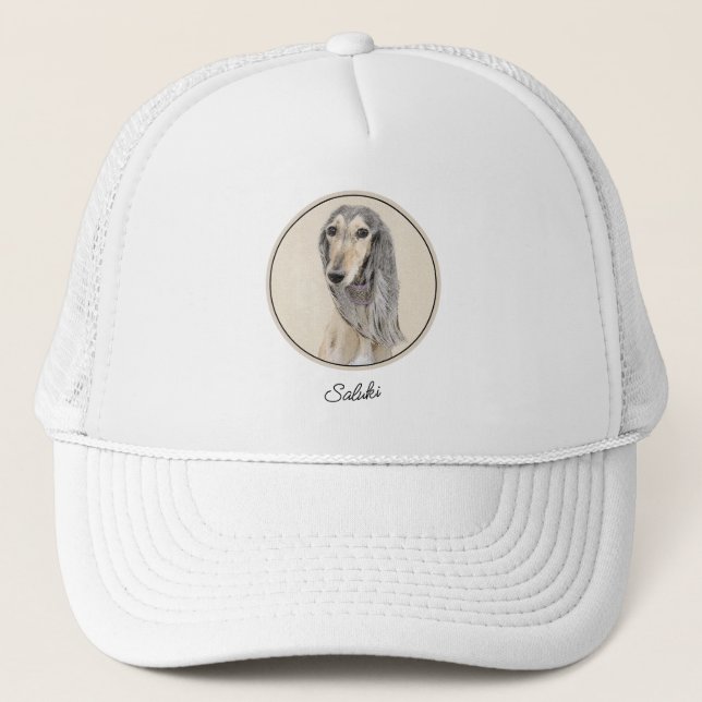 Gorra De Camionero Pintado Saluki (Amanecer) - Arte Perro Original Cu (Anverso)