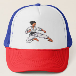 Gorra De Camionero pintando acuarela karate hombre saltando y pateand