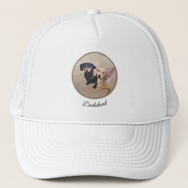 Gorra De Camionero Pintura Dachshund (suave) - Arte Perro Original (Anverso)