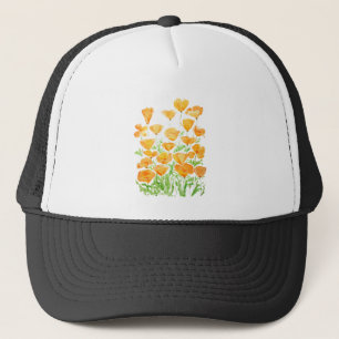 Gorra De Camionero Pintura de acuarela de adormidera de naranja Calif