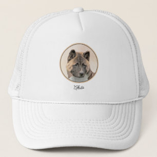 Gorra De Camionero Pintura de Akita - Arte de Perro Original.