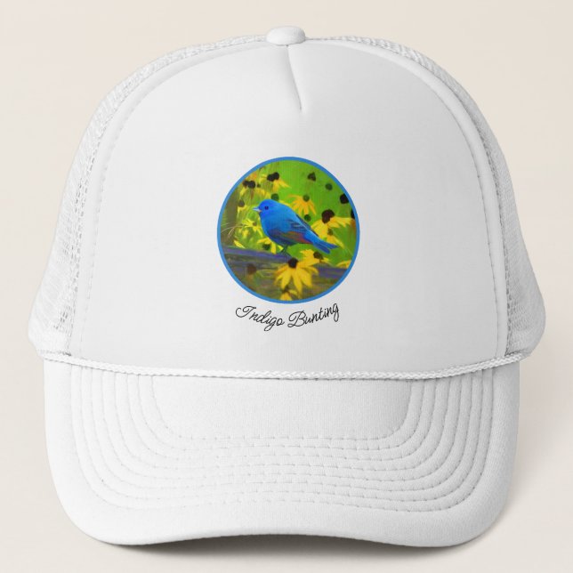 Gorra De Camionero Pintura de amarre índigo - Arte original de aves (Anverso)