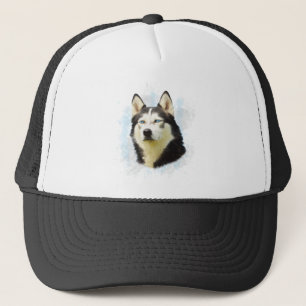 Gorra De Camionero Pintura de arte en color de perro Husky siberiano