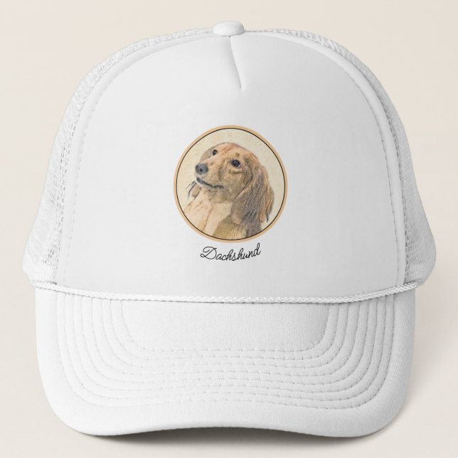Gorra De Camionero Pintura de Dachshund (de cabello largo) - Arte Per (Anverso)