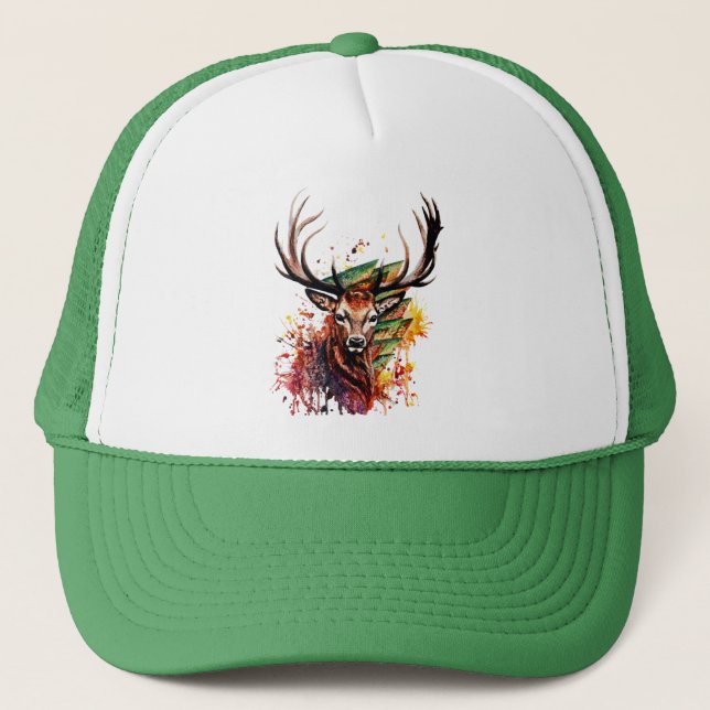 Gorra De Camionero Pintura de Deer Head (Anverso)