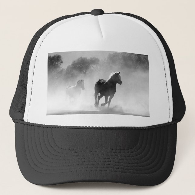 Gorra De Camionero Pintura de fotos de caballos en blanco y negro (Anverso)