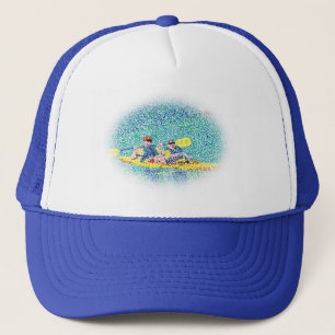 Gorra De Camionero Pintura de kayak puntillista, marco ovalado descol