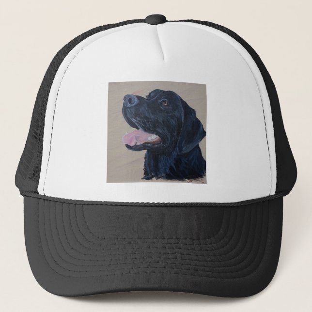 Gorra De Camionero Pintura de Labrador Negro (Anverso)