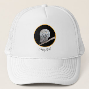 Gorra De Camionero Pintura de lechuza y luna - Arte original de aves