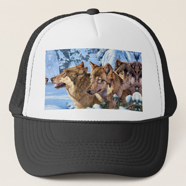 Gorra De Camionero Pintura de lobos rojos (Anverso)