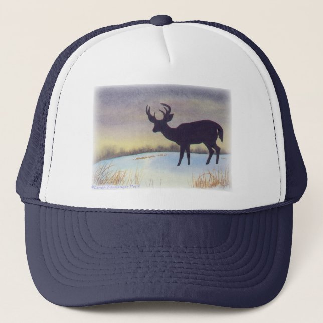 Gorra De Camionero Pintura de los ciervos de la puesta del sol (Anverso)