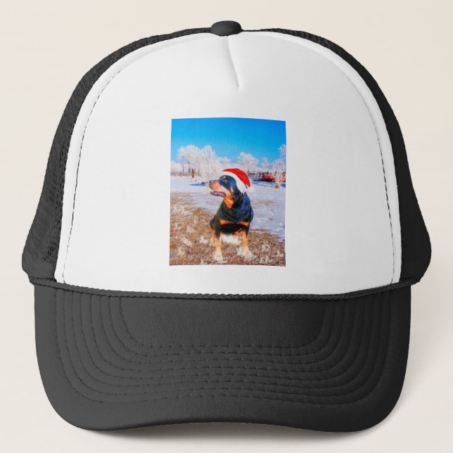 Gorra De Camionero Pintura de Navidades de perro de Rottweiler (Anverso)