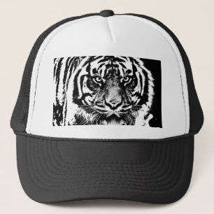 Gorra De Camionero Pintura de ojo de tigre de Borneo, blanco negro, e