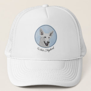 Gorra De Camionero Pintura de pastor blanco - Arte de perro original