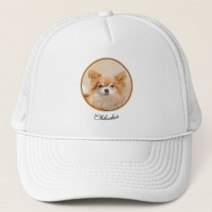 Gorra De Camionero Pintura de perro Chihuahua de pelo largo Arte orig