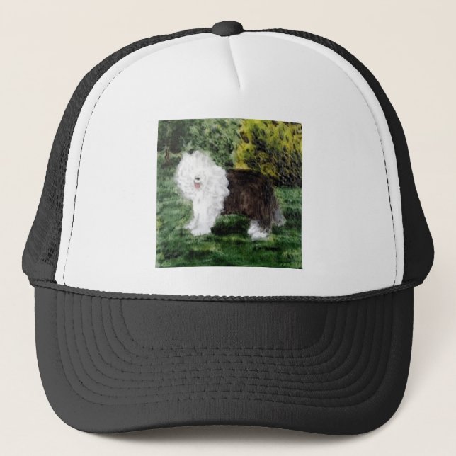 Gorra De Camionero Pintura de perro pastor en inglés (Anverso)