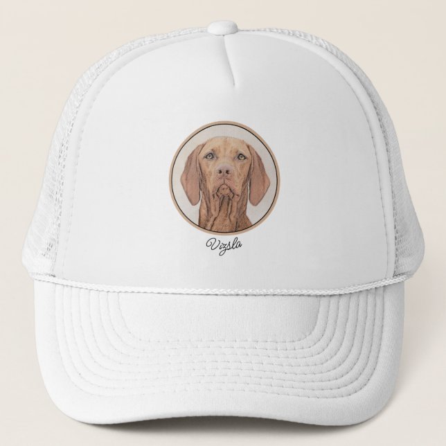 Gorra De Camionero Pintura de Vizsla - Arte Perro Original. (Anverso)
