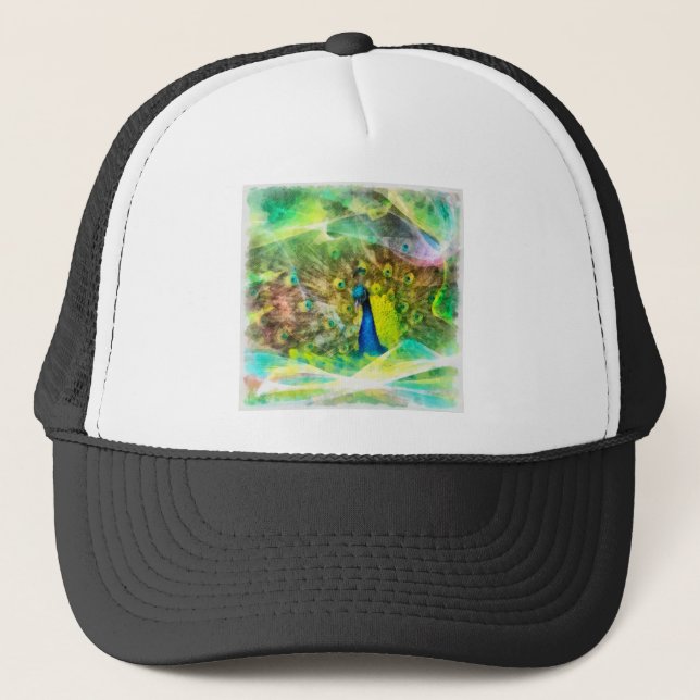 Gorra De Camionero Pintura digital de pavo real (Anverso)