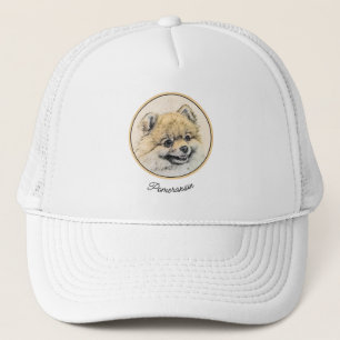 Gorra De Camionero Pintura Pomerania (Naranja) - Arte Perro Original